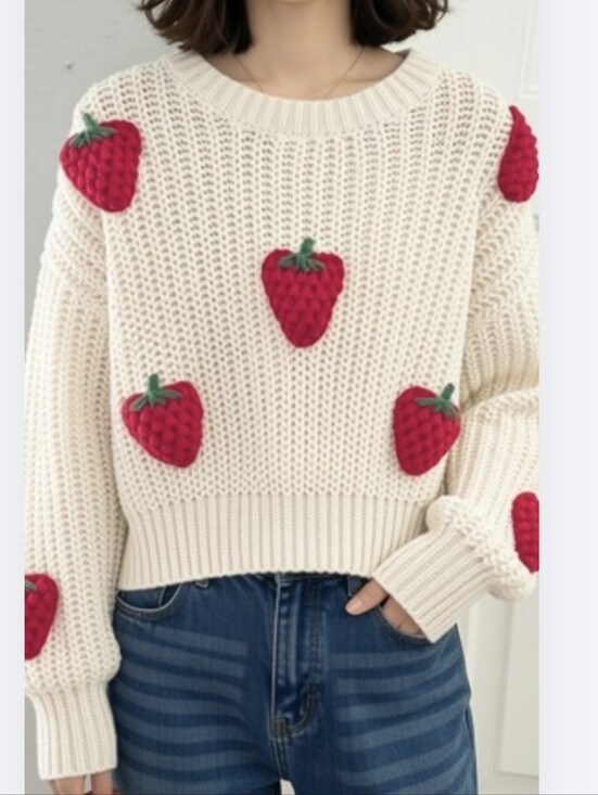Vintage Sweaters - Strawberry Chucky Unique sweater Trendy Crochet One Size Medium 8 Womens